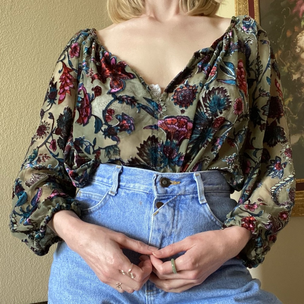 sheer embroidered peasant top